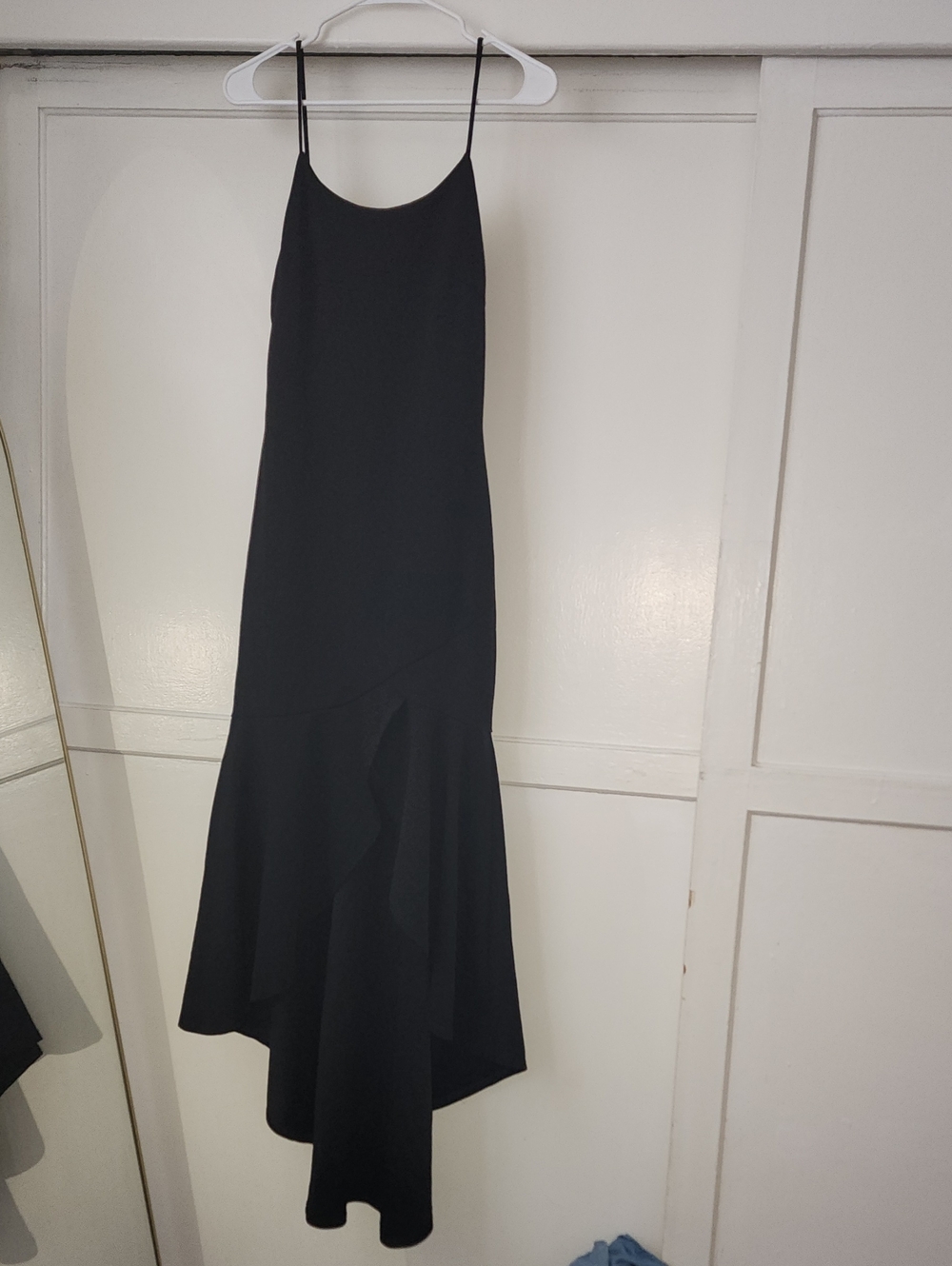 Elegant Black Spaghetti-Strap Maxi Dress with Flounce Hem